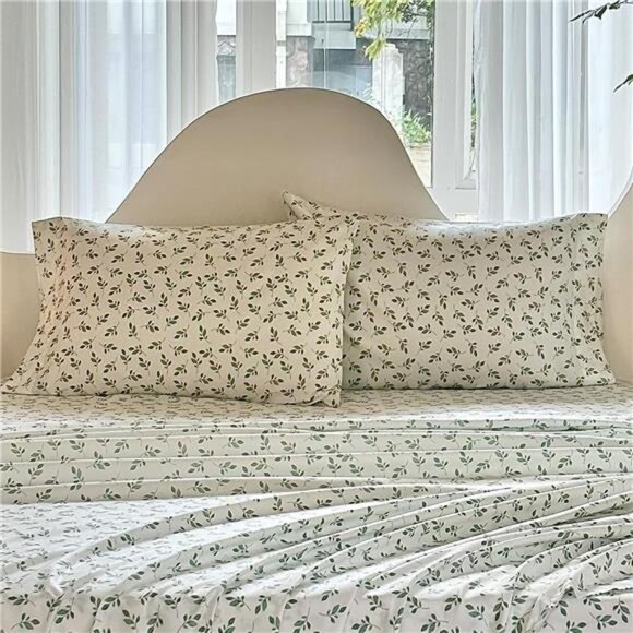 Green Leaf Sheets King, Deep Pocket Sheets, 1800 Thread Count Leaf Bed Sheets - Picture 6 of 7